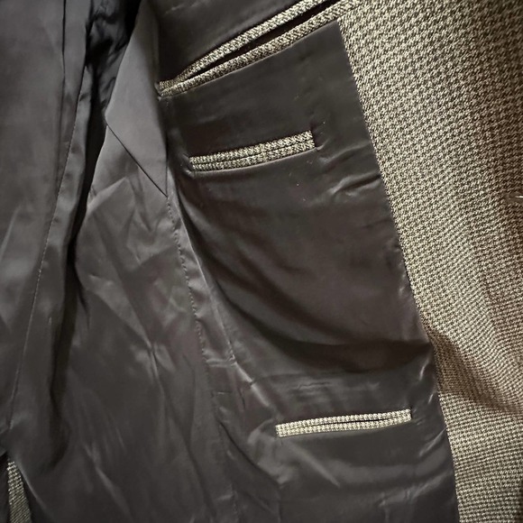 Jos A Bank Silk Wool Blazer Traveler's Collection 44L Houndstooth Brown Tan - Picture 10 of 13